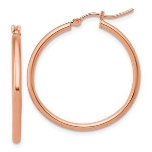 2mm Round Hoop Earrings in 14k Rose Gold, 30mm (1 3/16 Inch)